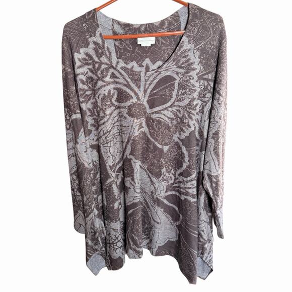Soft Surroundings Tops - Soft Surroundings Renaissance Tunic Top Gray Floral Lagenlook Hanky Hem 2XL XXL